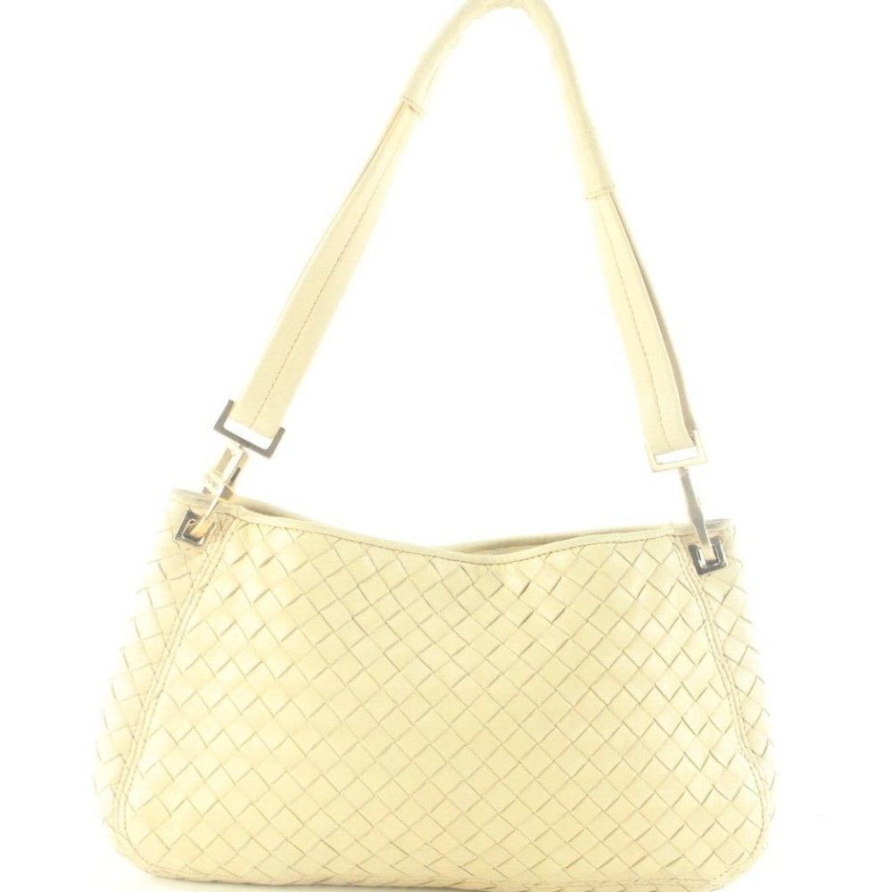 Bottega Veneta Ivory Beige Intrecciato Woven Leather Shoulder Bag 1BV912K